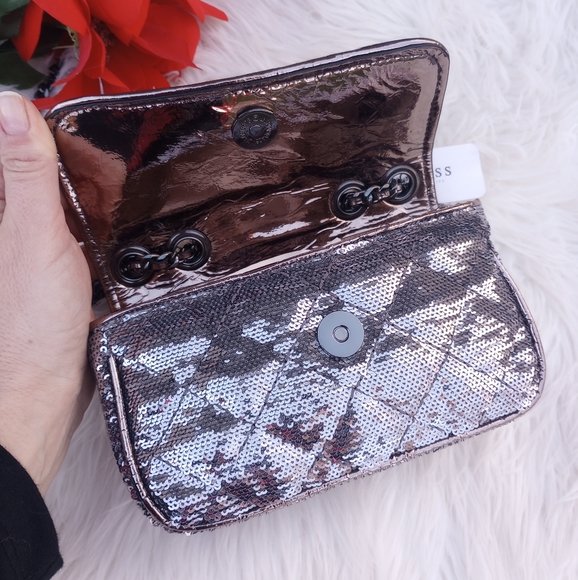 Guess Sequin Pewter Mini Cessily Crossbody Bag - Picture 13 of 16